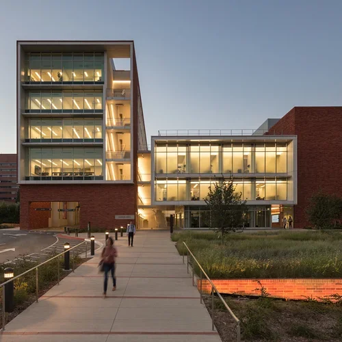 UCLA Geffen Hall Exterior at sunset
